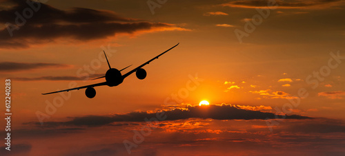 Passenger plane on the background of the sunset sky © Sergey Fedoskin