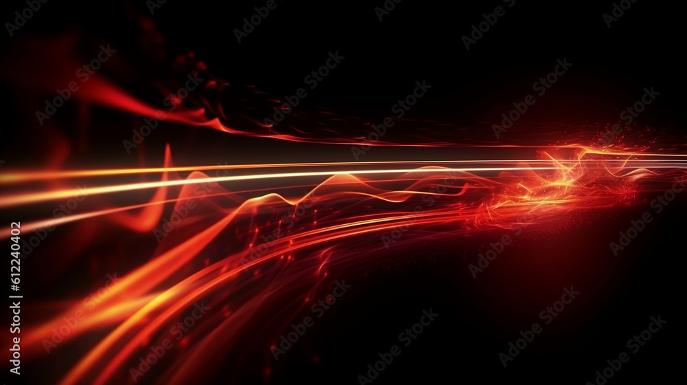 Fire red plazma motion lines. Car light trail effect illustration. Abstract laser beams. Generative ai. - obrazy, fototapety, plakaty 