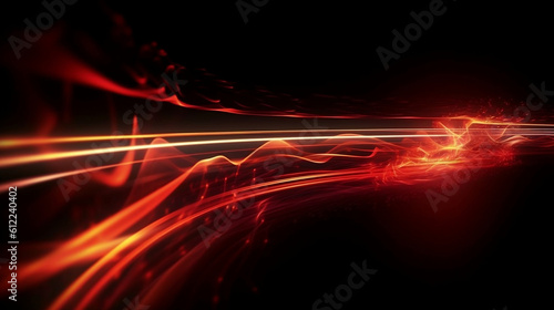 Fire red plazma motion lines. Car light trail effect illustration. Abstract laser beams. Generative ai. photo