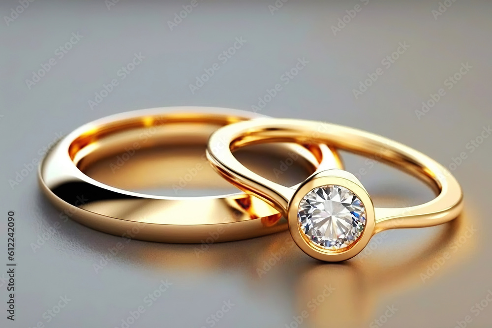 Ai generated illustration gold wedding ring with diamond Ai generated illustration gold wedding ring with diamond