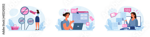 Pink tax concept set. Gender based price discrimination. Higher price