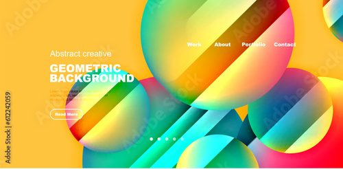 Colorful shiny and glossy circles abstract composition with light and shadow effects, geometric vector abstract background