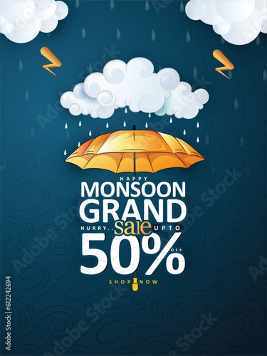 vector illustration,Banner Monsoon season Offer or Sale for Monsoon season.