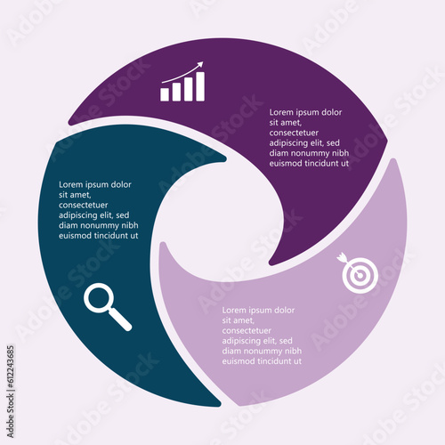 Business Infographic Template, Three Steps Work Process Circle, Advertising Pie Chart Diagram Presentation