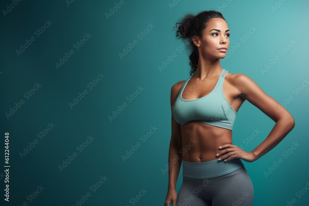 Sport and fitness concept. Portrait of Smiling girl enjoying fitness training. Generative AI Sport and fitness concept. Portrait of Smiling girl enjoying fitness training. Generative AI