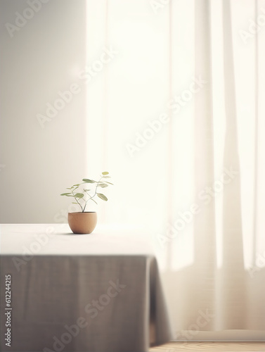 Empty wall of minimalism room,created with generative ai tecnology. © henvryfo