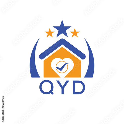 QYD House logo Letter logo and star icon. Blue vector image on white background. KJG house Monogram home logo picture design and best business icon. 
 photo