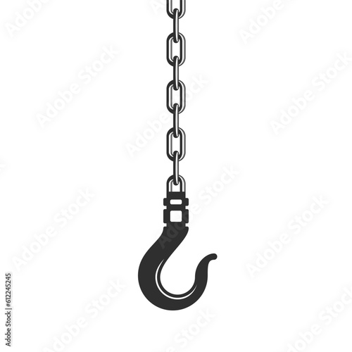 Industrial crane hook in flat style. Lifting Hook with rope isolated on white background. Carbine of the elevating crane. Build, Construction or industry concepts. Vector illustration EPS 10. photo