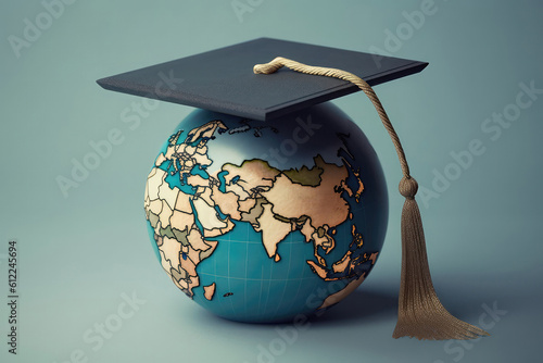 Cap With Globe, Representing Global Education. Generative AI