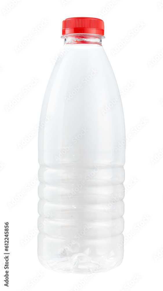 One liter plastic bottle with red lid for dairy products isolated PNG transparent background photo One liter plastic bottle with red lid for dairy products isolated PNG transparent background photo