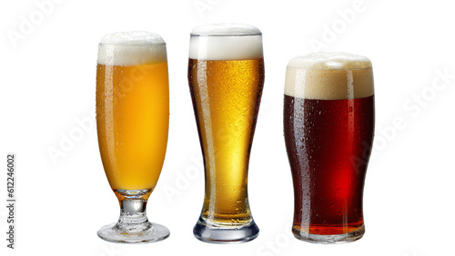 Beer variety, Three beers in different glasses isolated transparent PNG photo