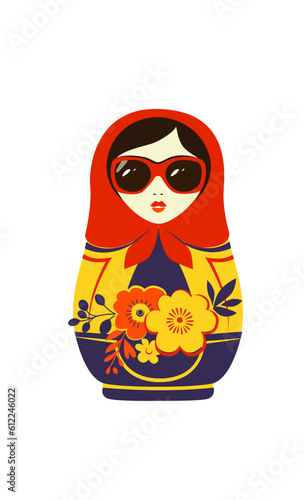 Fashion print - Russian nesting doll. Vector illustration. Bright print.
