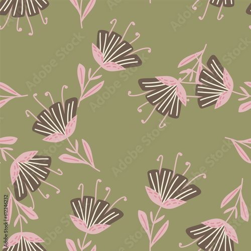 Contemporary flower seamless pattern. Cute stylized flowers wallpaper. Decorative naive botanical backdrop.