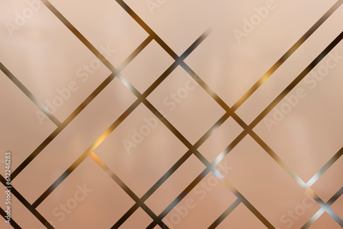 Front view of sandblasted or frosted glass with transparent decorative pattern, dim backlight. Abstract geometric background, copy space. photo
