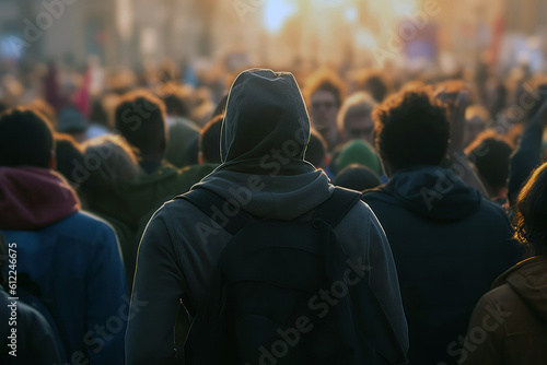 Crowd Of Protesters, Back View, Sunset, Closeup. Generative AI