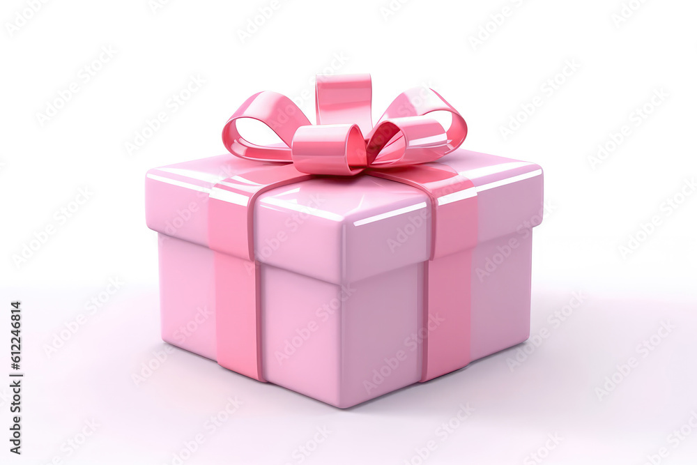 Fototapeta premium Pink Gift Box On White Background, 3D. Generative AI