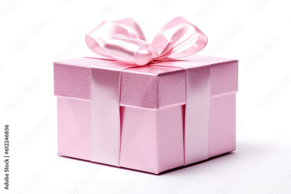 Pink Gift Box On White Background. Generative AI Pink Gift Box On White Background. Generative AI