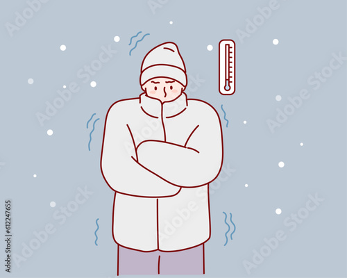 Man shivering from cold weather Hand drawn style vector design illustrations.