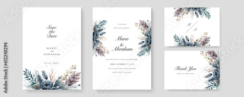 dark tosca hand drawn floral wedding invitation card