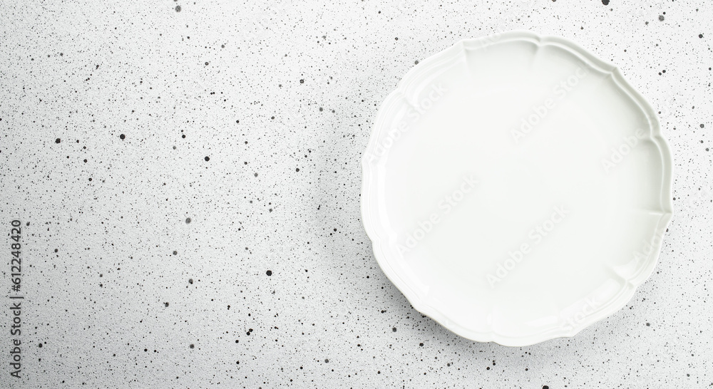 white plate on a white background, Long banner format. top view white plate on a white background, Long banner format. top view