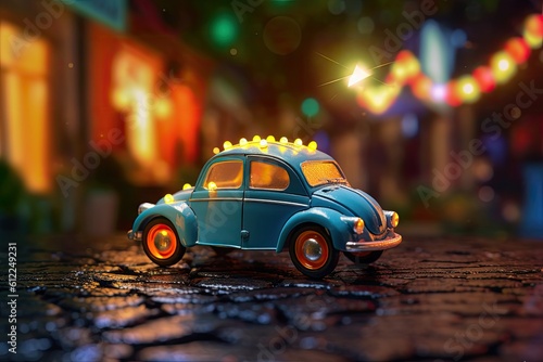 Miniature car on the street Generative Ai