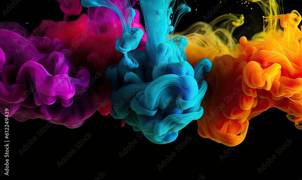 The swirling colors of ink in water form an abstract masterpiece Creating using generative AI tools