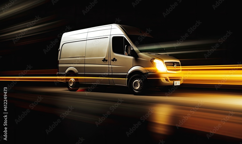 Illuminated delivery van making fast deliveries. Creating using generative AI tools