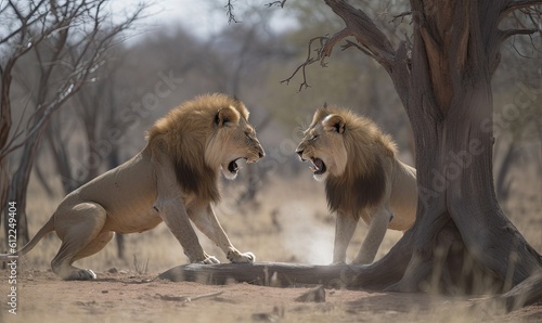 Two lions fiercely battling over a kill Creating using generative AI tools