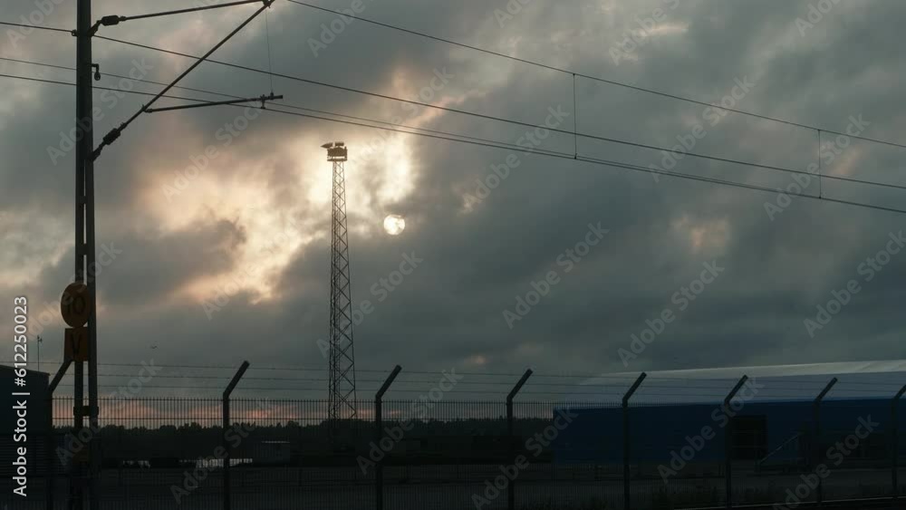 Beautiful Slow Timelapse of Clouds passing in Front of the Sun during Sunset, Industry Zone, Seagulls Flying, Harbor, Beautiful Slow Timelapse of Clouds passing in Front of the Sun during Sunset, Industry Zone, Seagulls Flying, Harbor,