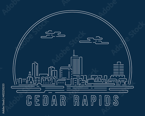 Cedar Rapids, Iowa - Cityscape with white abstract line corner curve modern style on dark blue background, building skyline city vector illustration design