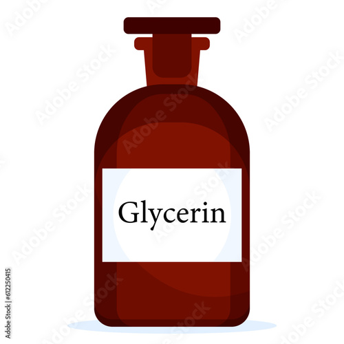 Glycerin solution for external use in dark glass bottle cartoon vector illustration isolated on white background.
