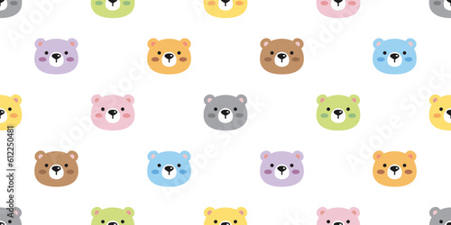 bear polar seamless pattern face head cartoon pastel color vector teddy gift wrapping paper tile background repeat wallpaper doodle scarf isolated illustration design
