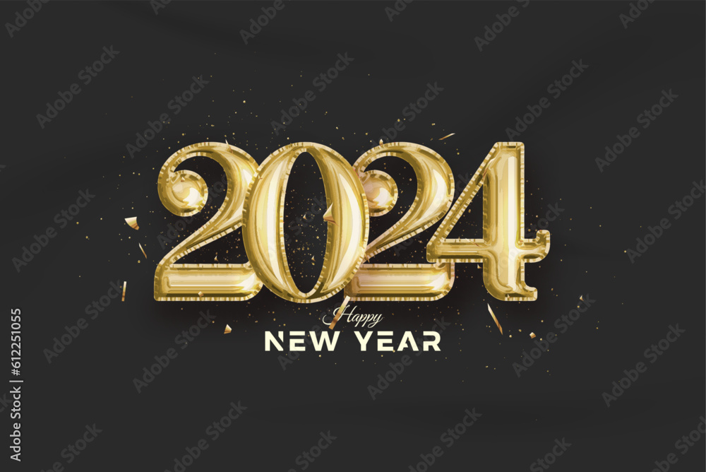 New year number 2024. With luxurious and elegant gold 3d numbers