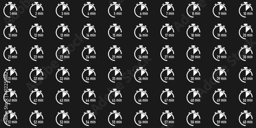 60 minite timer for cook, sport, compete symbol. Silhouette counter number linear icon set. Time graphic vector illustrator.