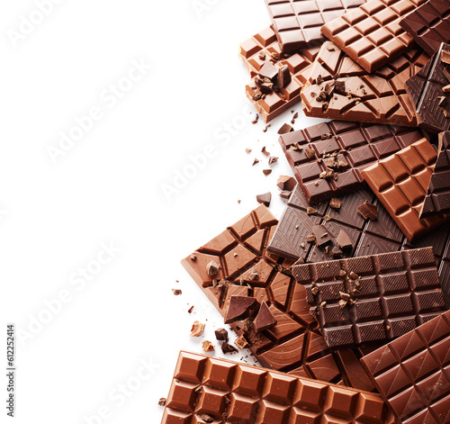 Border of chocolate bar isolated on white background