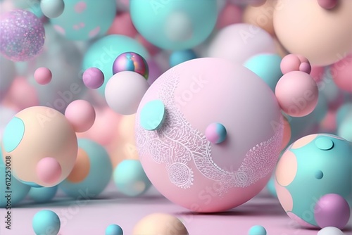 pastel-colored spheres. Abstract 3d background, Generative AI