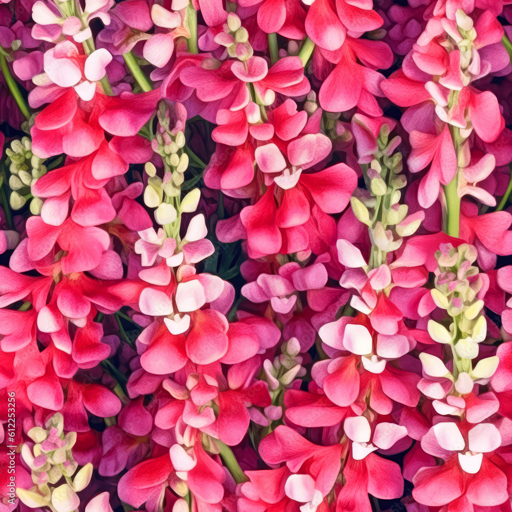 Snapdragons Closeup, Background. Seamless Background. Generative AI