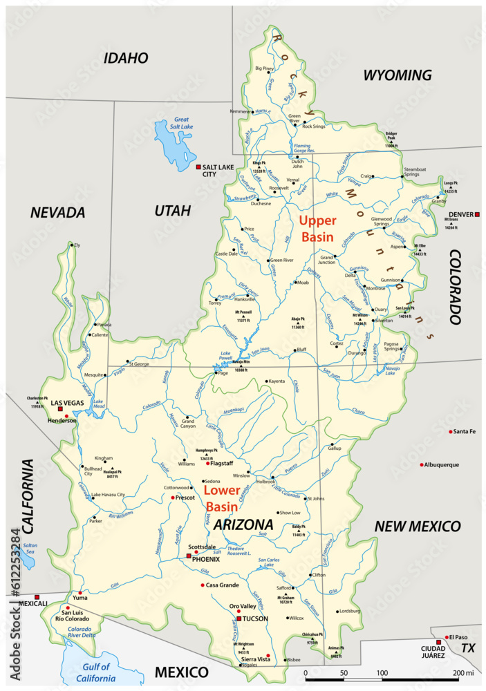 Vector map of the Colorado River drainage basin, United States