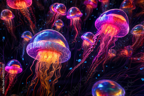 Jellyfish in Colorful Neon Color AI Generated