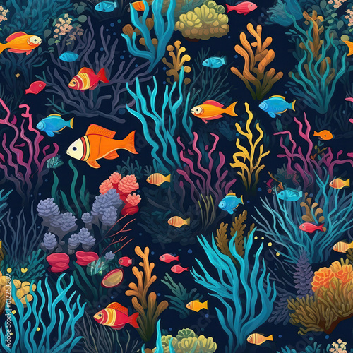 Underwater World. Seamless Background. Generative AI © Anastasiia