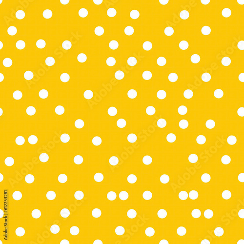 White Polka Dots On Yellow Background. Seamless Background. Generative AI