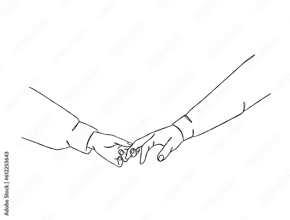 Continuous line drawing of hands couple trendy minimalist illustration. Vector illustration. Continuous line drawing of hands couple trendy minimalist illustration. Vector illustration.