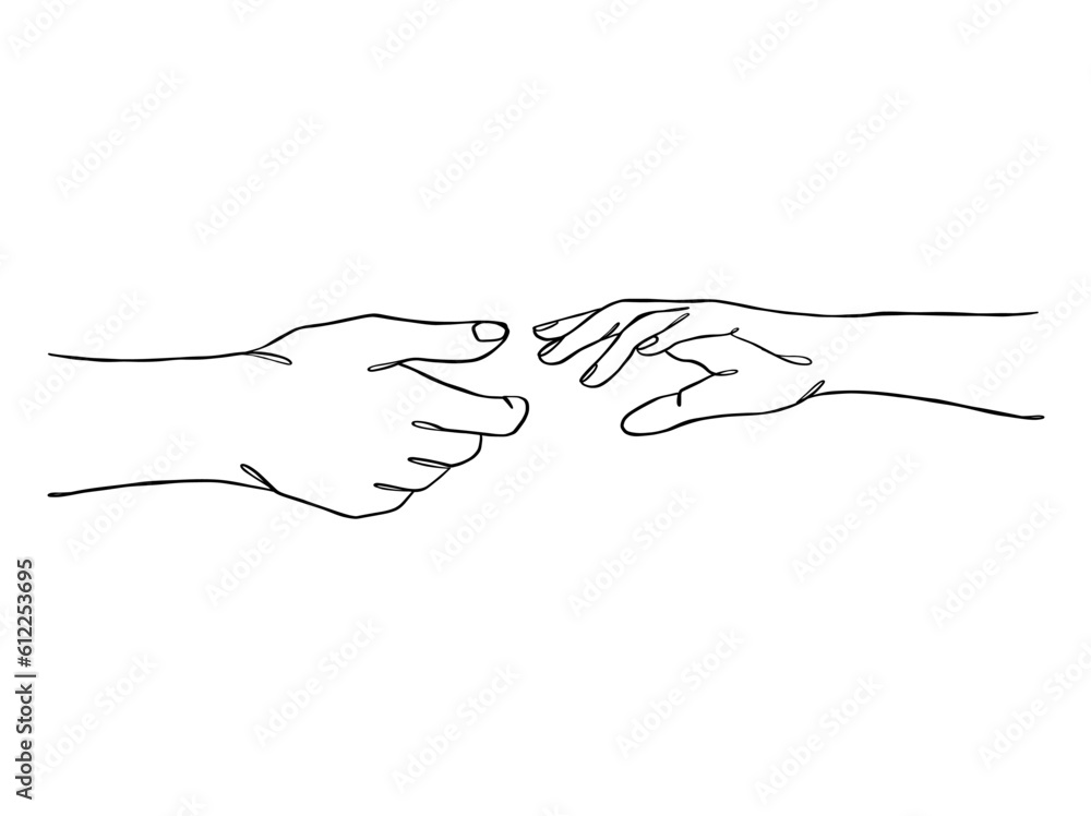 Continuous line drawing of hands couple trendy minimalist illustration. Vector illustration. Continuous line drawing of hands couple trendy minimalist illustration. Vector illustration.