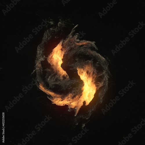 Bright flames swirling in a magical fire vortex. Modern background. 3d rendering digital illustration