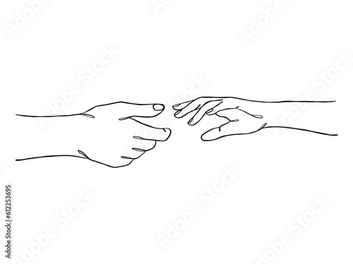 Continuous line drawing of hands couple trendy minimalist illustration. Vector illustration.