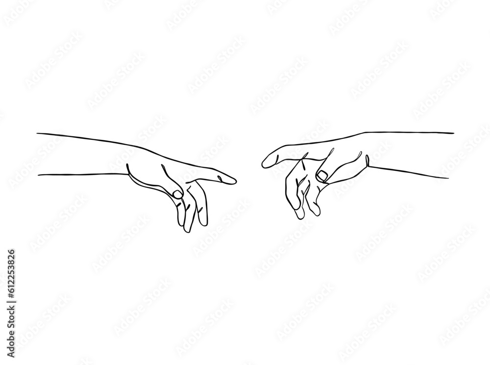 Continuous line drawing of hands couple trendy minimalist illustration. Vector illustration. Continuous line drawing of hands couple trendy minimalist illustration. Vector illustration.
