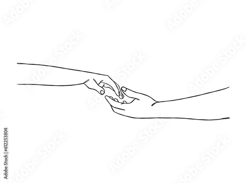 Continuous line drawing of hands couple trendy minimalist illustration. Vector illustration.