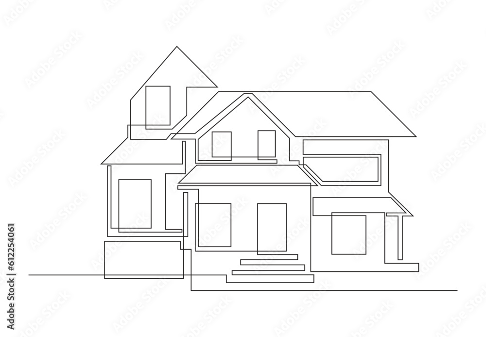 Continuous one line drawing of a simple house vector illustration. Luxury house concept. Premium vector.