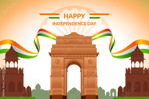 Independence day of India greeting with tricolor Indian flag. 15th August template for website and social media.