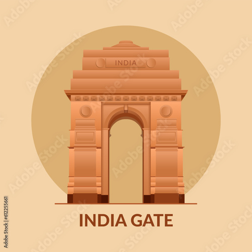 India Gate Delhi flat vector graphic clipart.